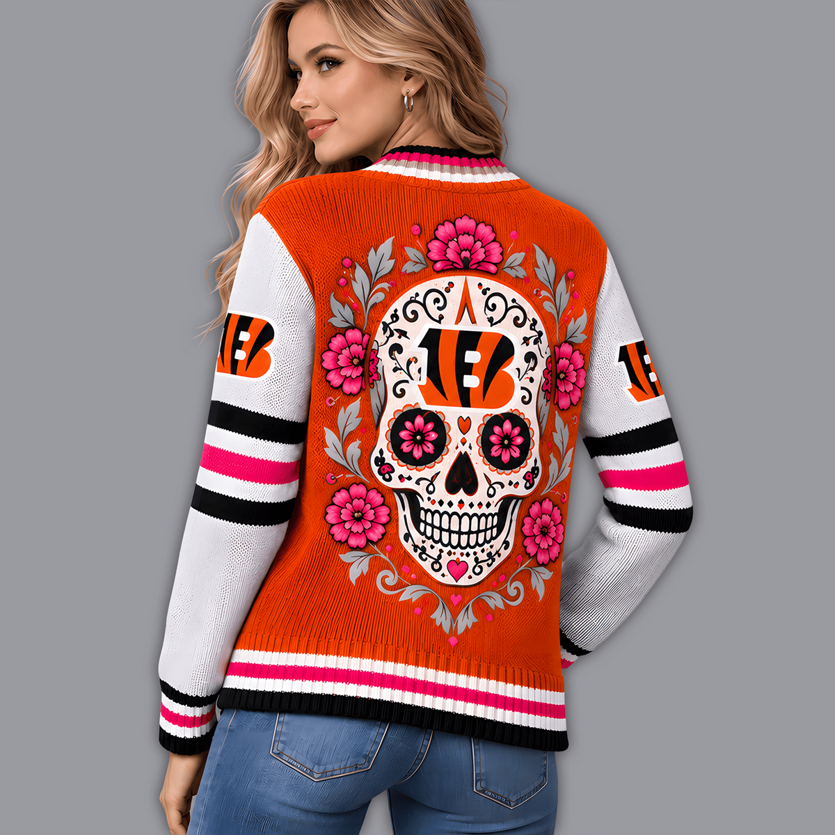 Premium NFL x CIN Floral Skull Knit Cardigan