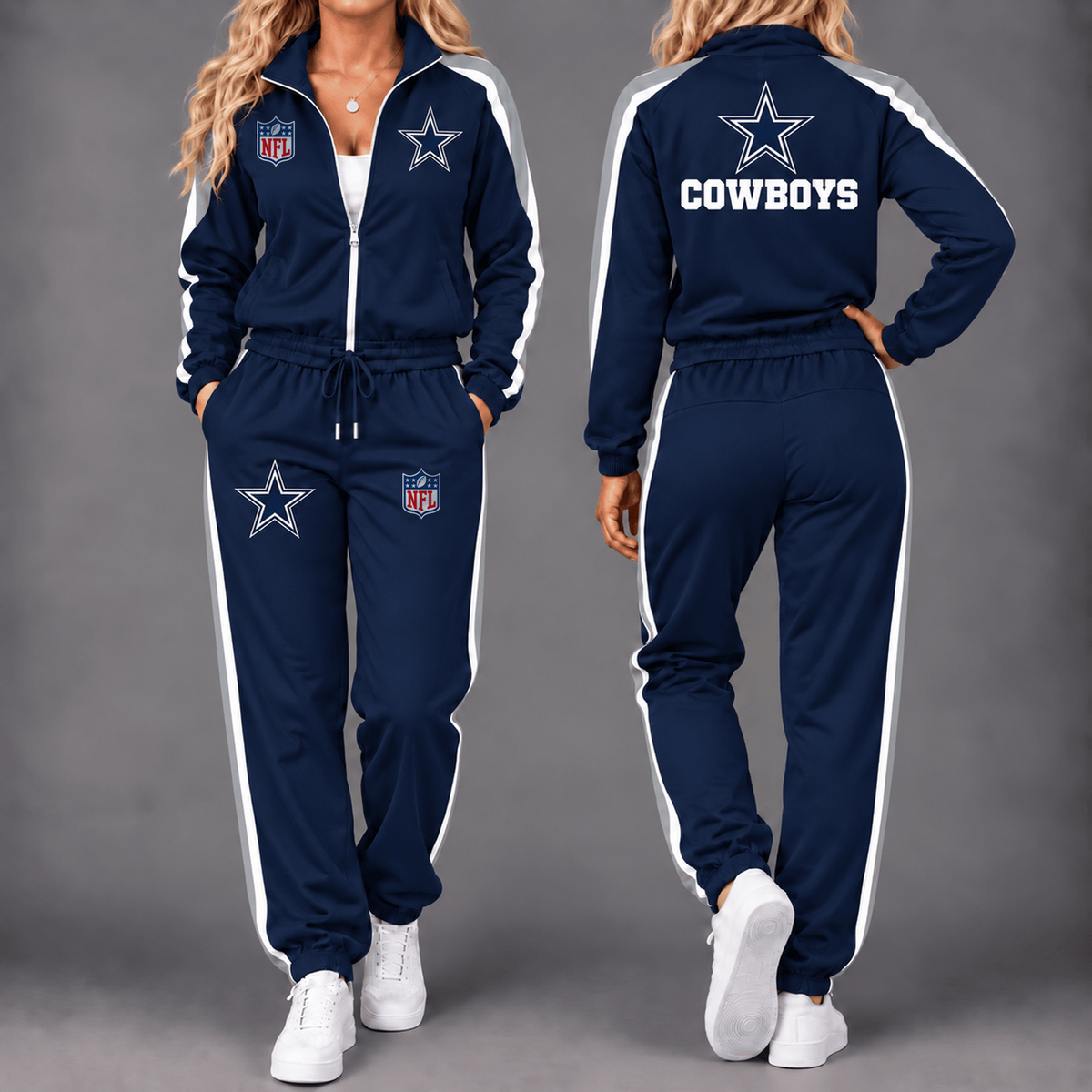 Premium NFL x DAL Game Day Waterproof Windbreaker Zip-Up Tracksuit Set