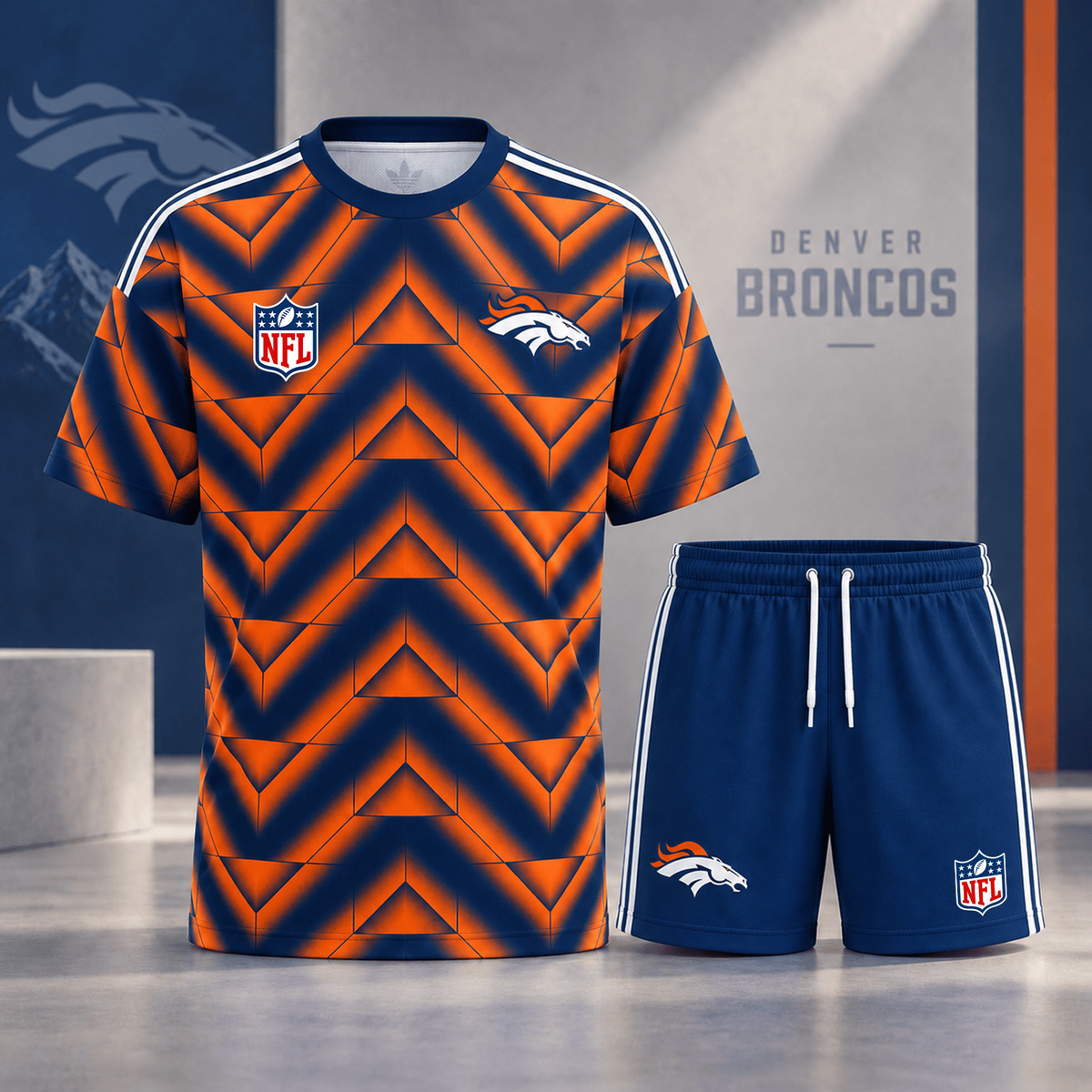 Premium NFL x DEN Geometric Performance Shirt & Shorts Set