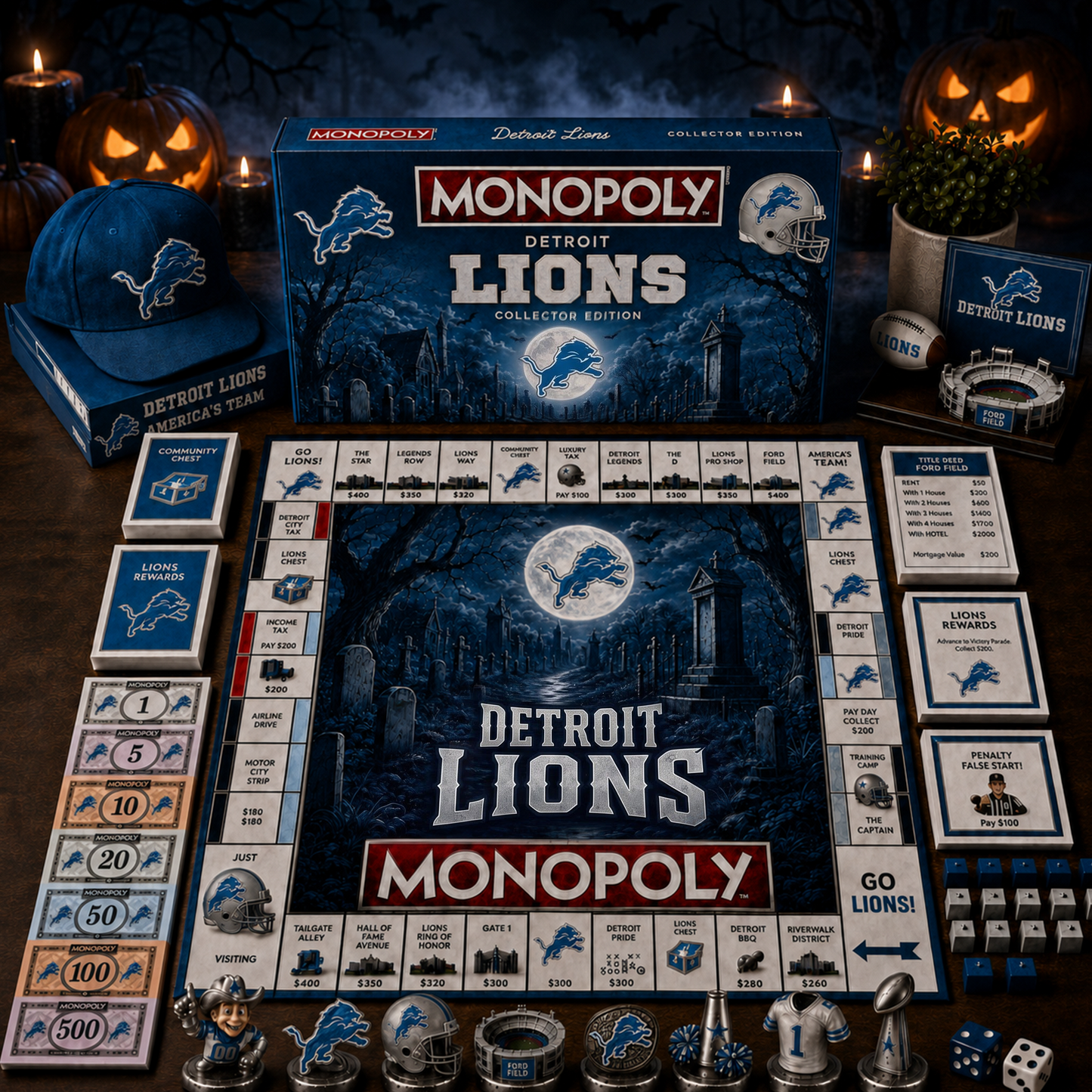 Premium NFL x DET Halloween Theme Monopoly Collector Edition Board Game
