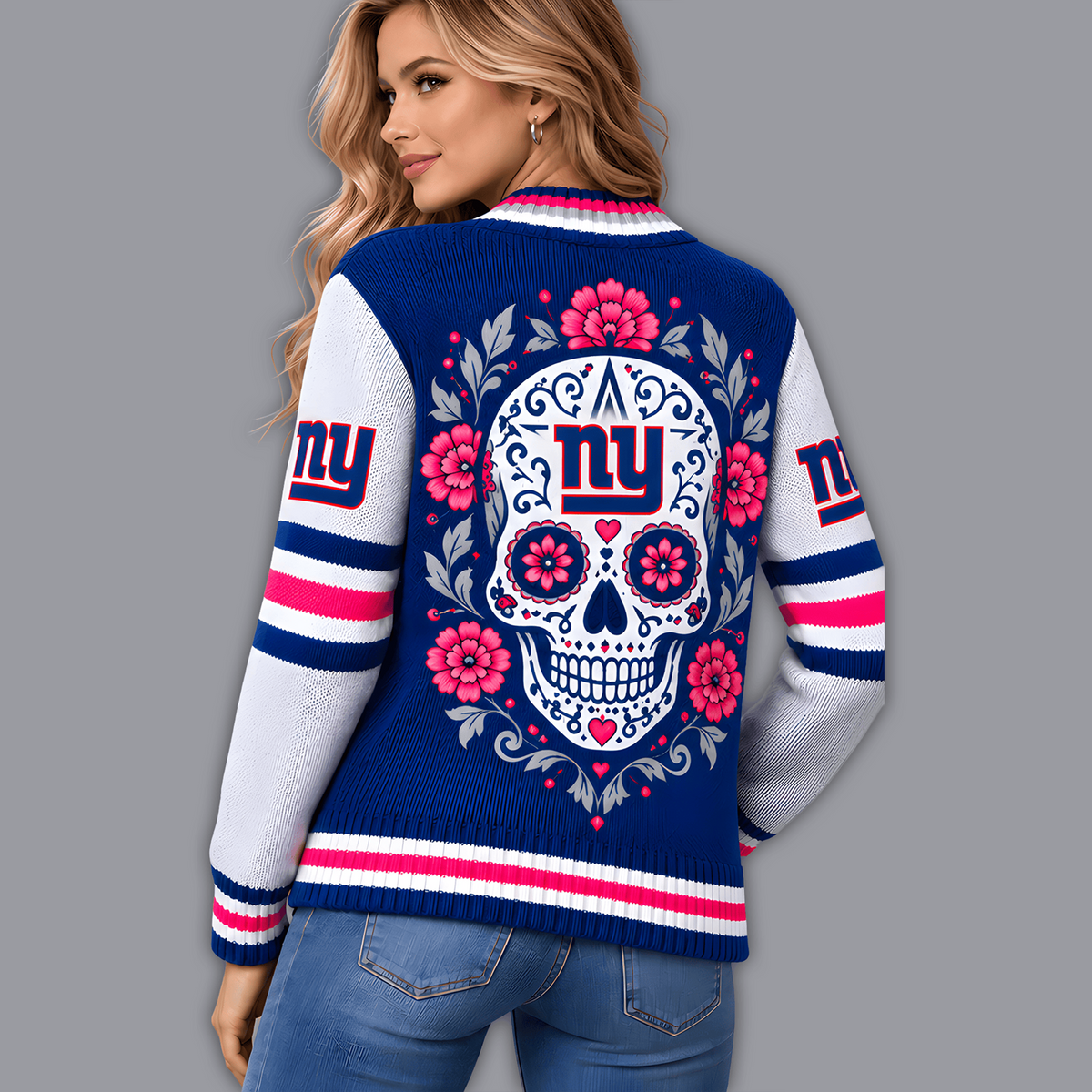 Premium NFL x NYG Floral Skull Knit Cardigan