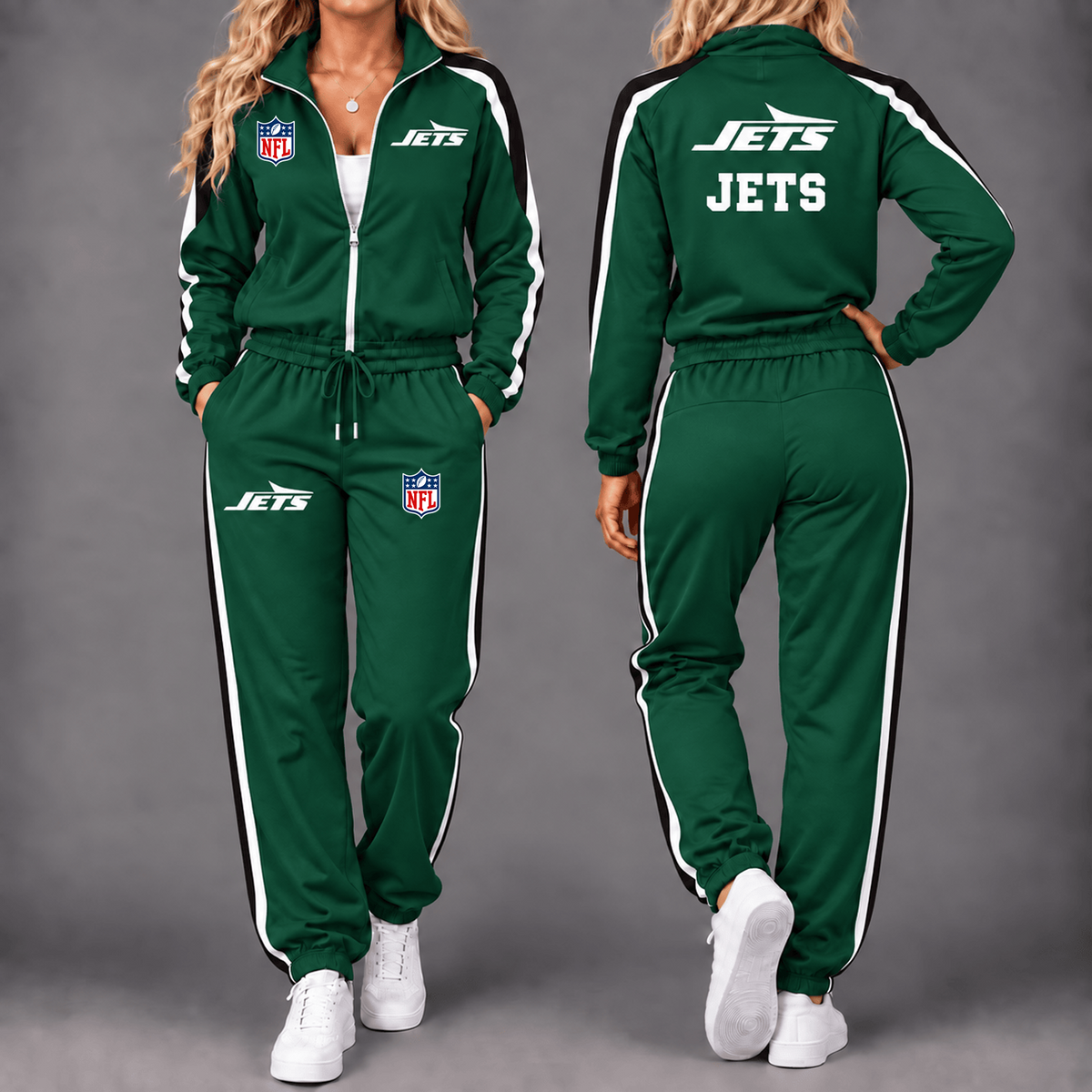 Premium NFL x NYJ Game Day Waterproof Windbreaker Zip-Up Tracksuit Set