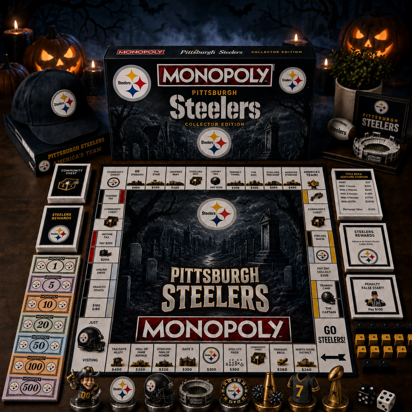 Premium NFL x PIT Halloween Theme Monopoly Collector Edition Board Game