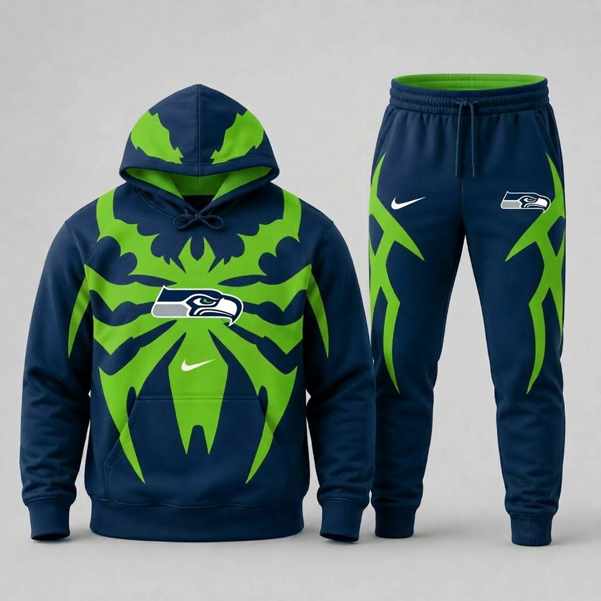 Premium NFL x SEA Spider Web Graphic Hoodie & Jogger Pants Set