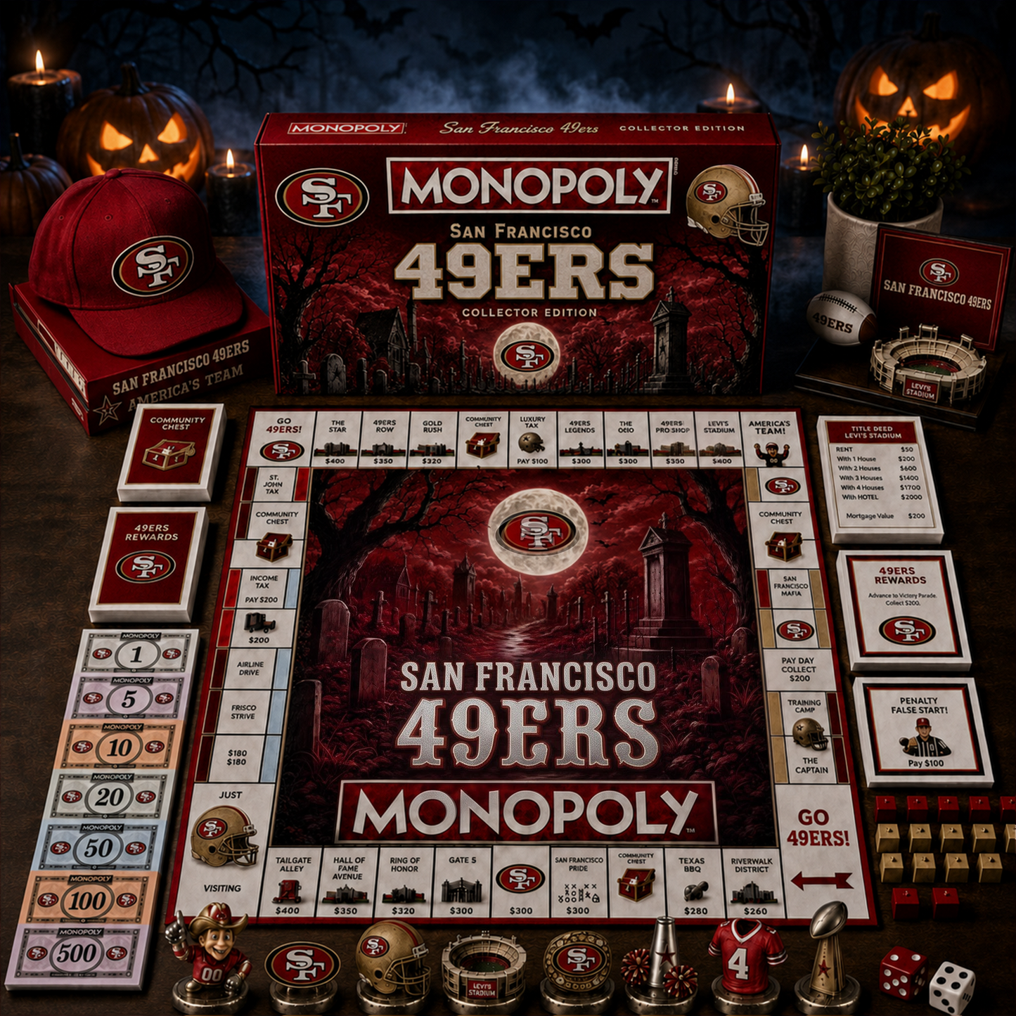 Premium NFL x SF Halloween Theme Monopoly Collector Edition Board Game