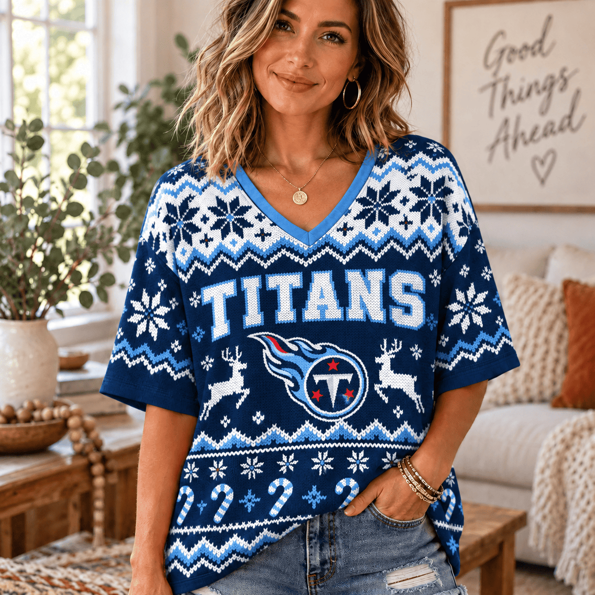 Premium NFL x TEN Christmas V-Neck Shirt