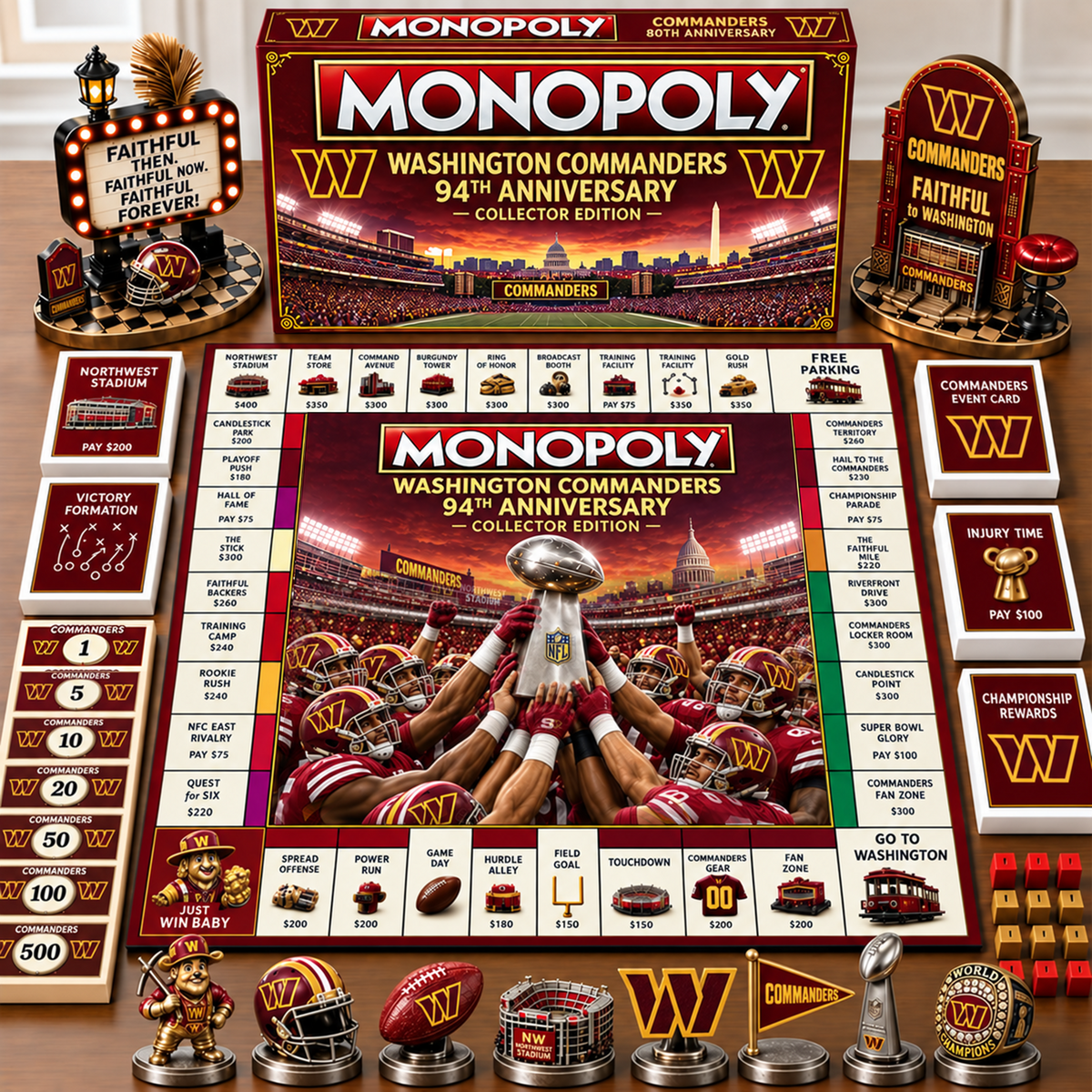 Premium NFL x WAS Champion Theme Monopoly Collector Edition Board Game