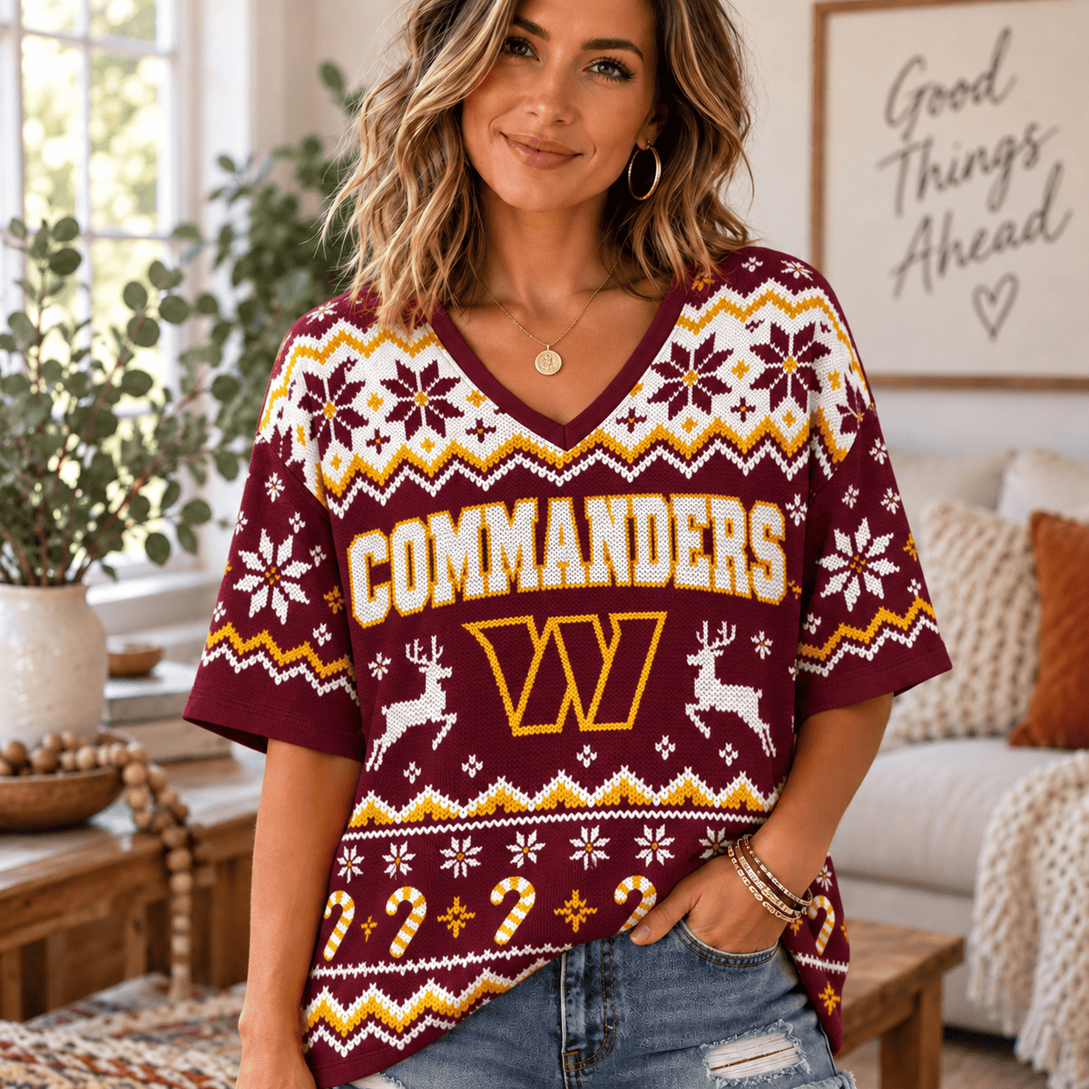 Premium NFL x WAS Christmas V-Neck Shirt