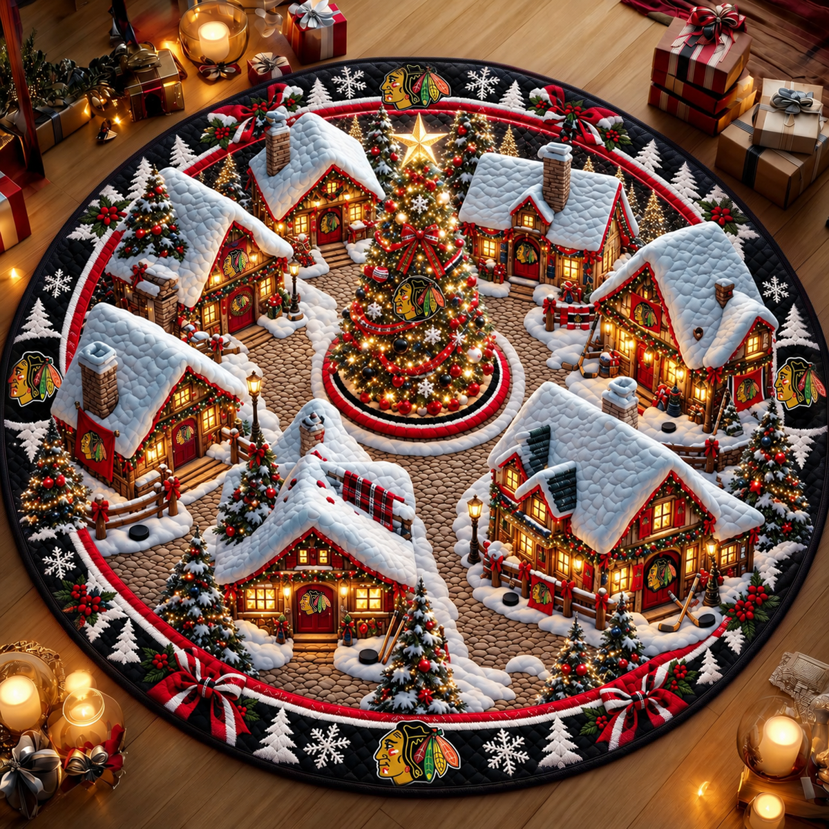 Premium NHL x CHI Christmas Village 3D Round Rug