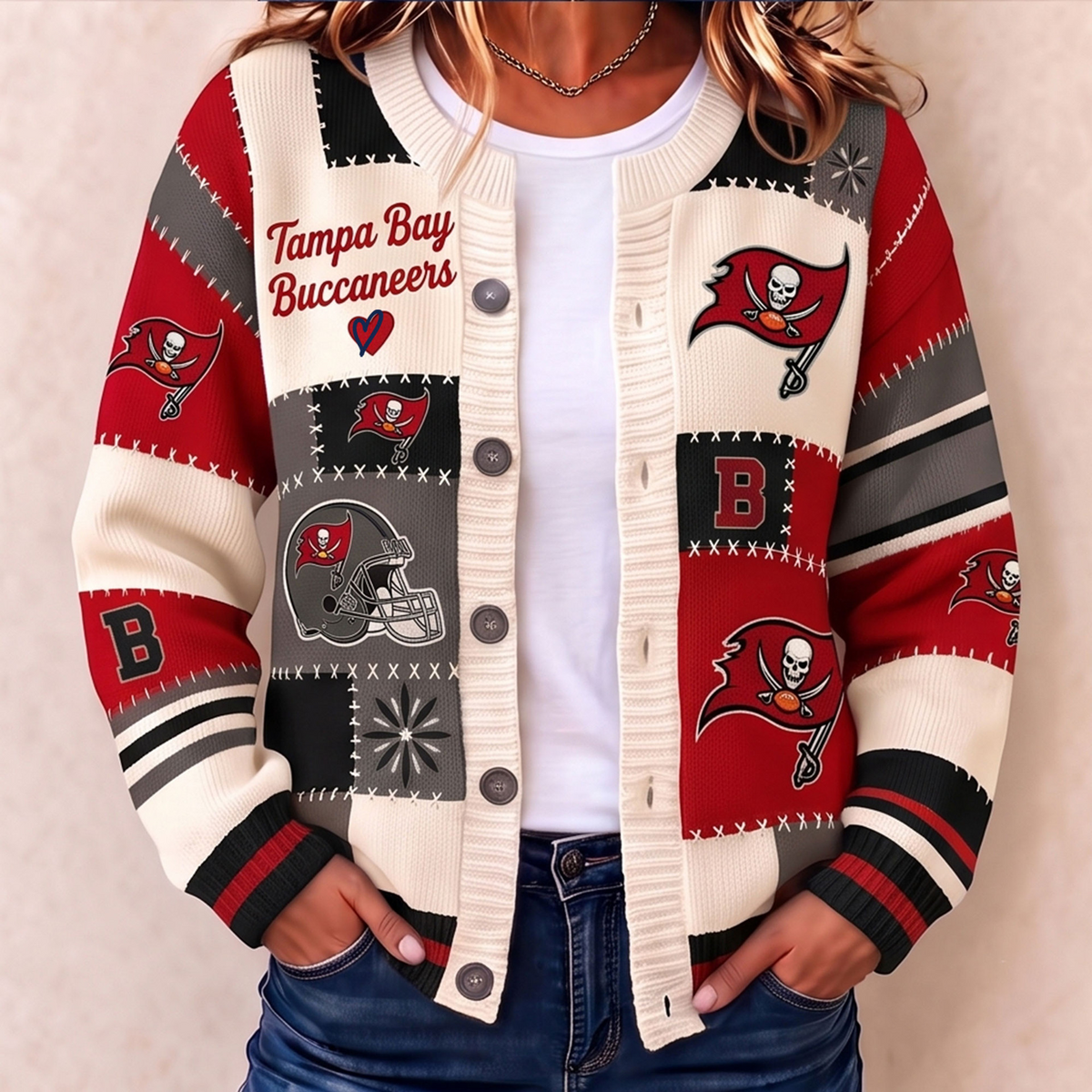 Premium TB x NFL Patchwork Knit Varsity Cardigan