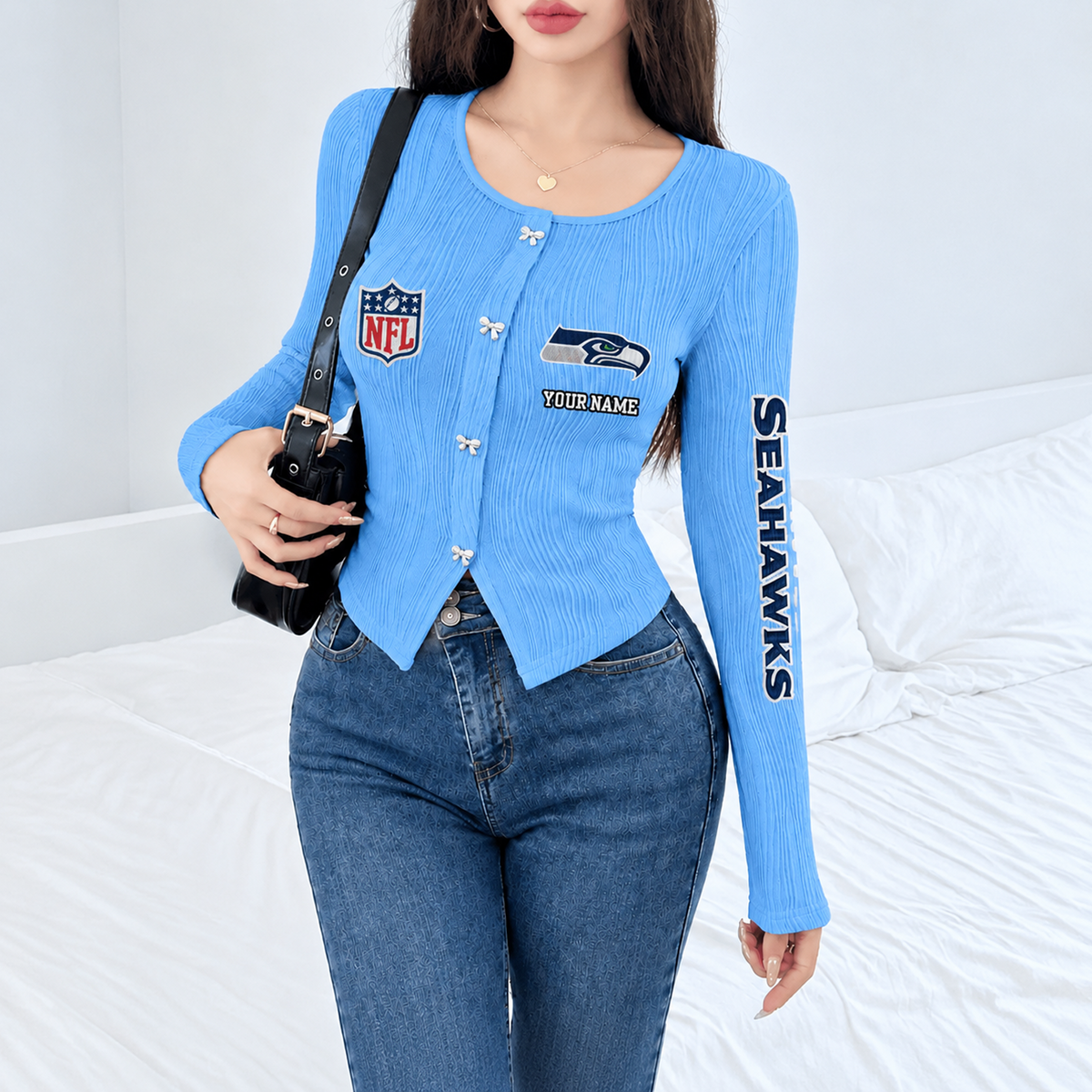 SEA x NFL Women's Long Sleeve Button Front Cardigan