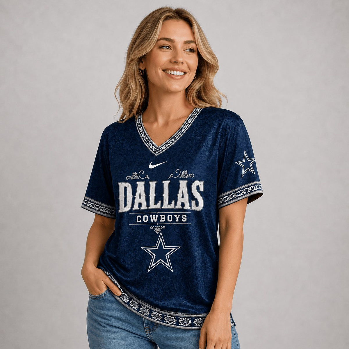 SIGNATURE NFL X DAL EXCLUSIVE WOMEN CLASSIC FLORAL SATIN SHIRT LIMITED EDITION