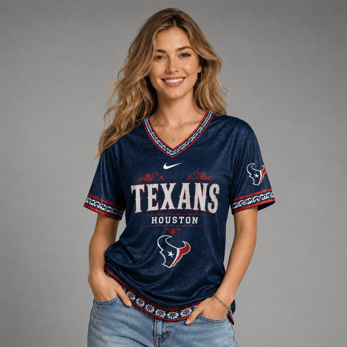 SIGNATURE NFL X HOU EXCLUSIVE WOMEN CLASSIC FLORAL SATIN SHIRT LIMITED EDITION