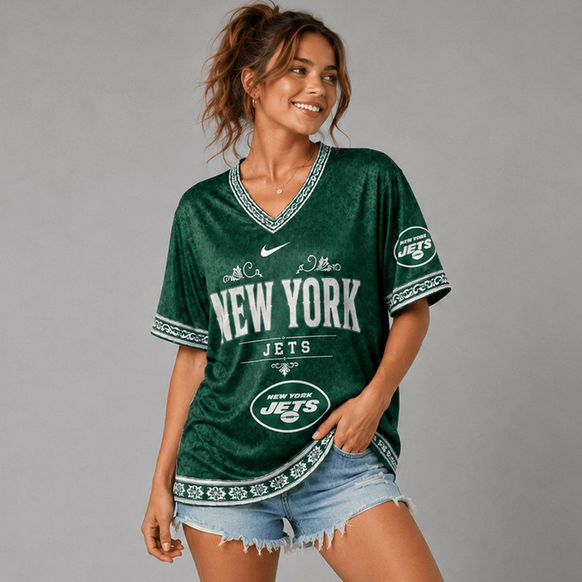 SIGNATURE NFL X NYJ EXCLUSIVE WOMEN CLASSIC FLORAL SATIN SHIRT LIMITED EDITION