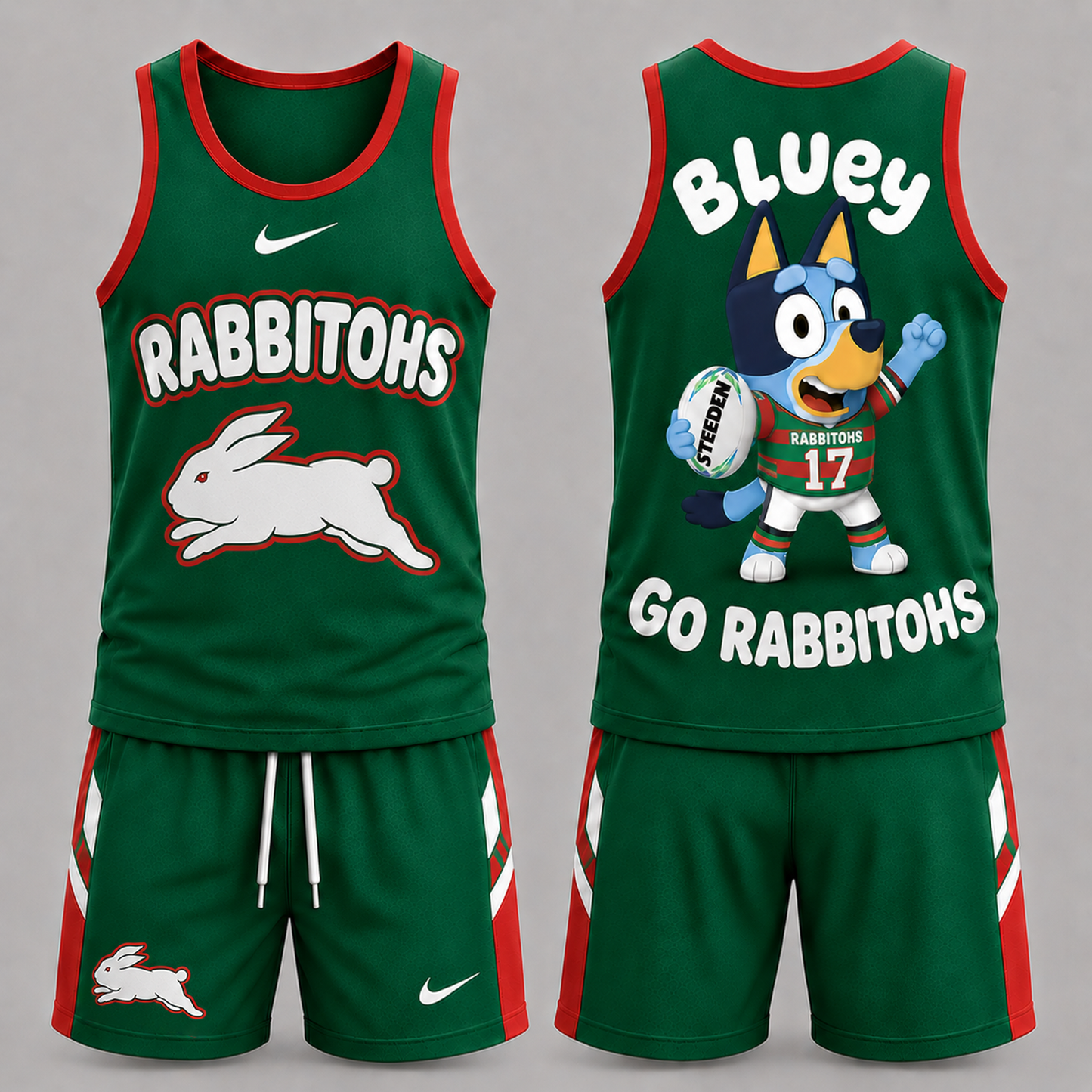 SOU Premium NRL Game Day Cartoon Character Sleeveless Tank Top & Shorts Set