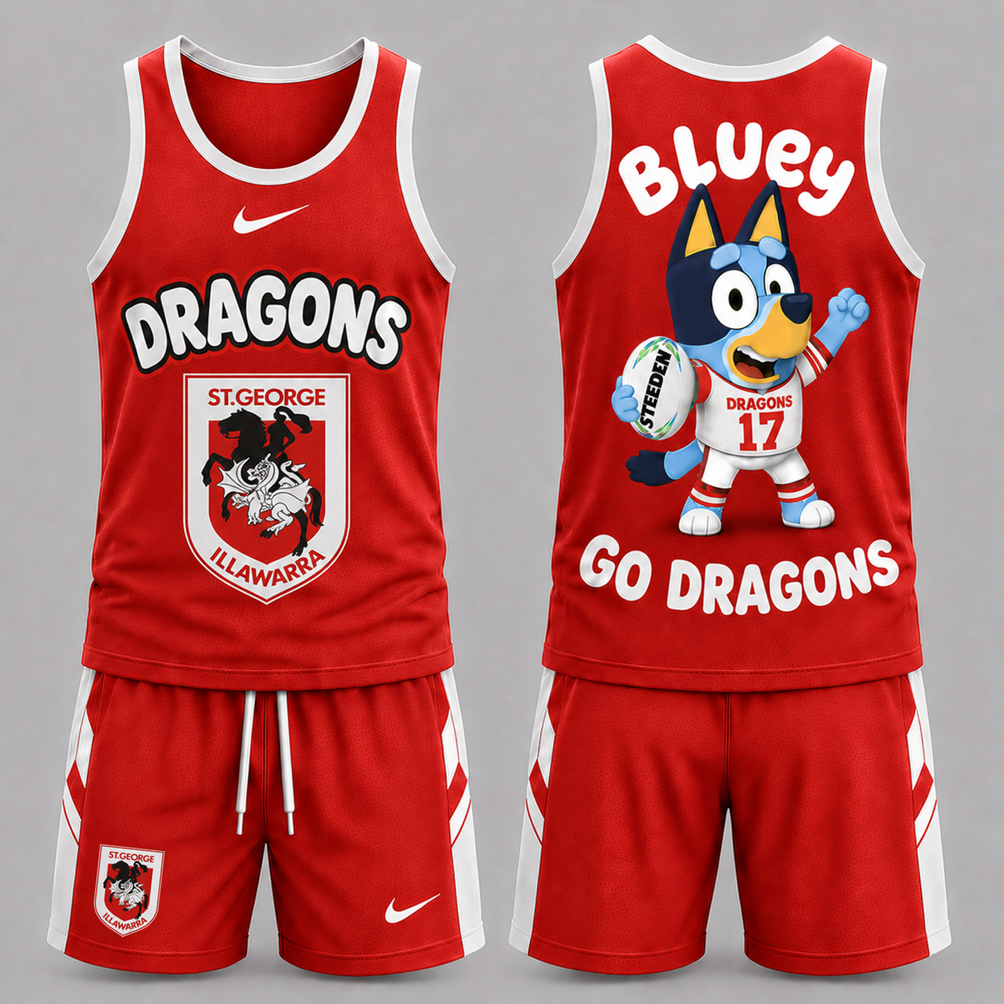 STG Premium NRL Game Day Cartoon Character Sleeveless Tank Top & Shorts Set