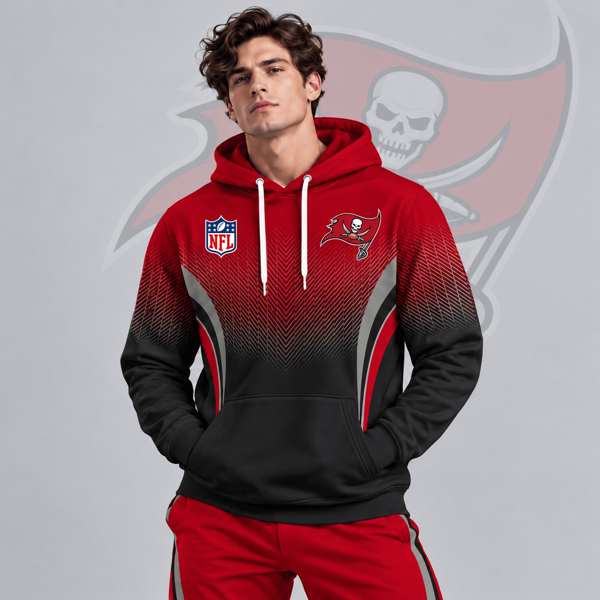 TB x Premium NFL Gradient Chevron Fade Pullover Hoodie With Team Logo And Contrast Colorblock Athletic Design