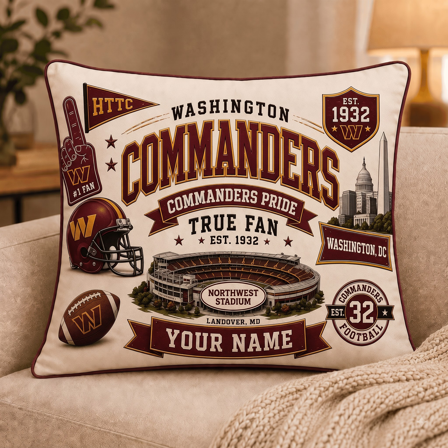 WC x NFL Premium Vintage Pillow Case Personalized Gift For True Fan