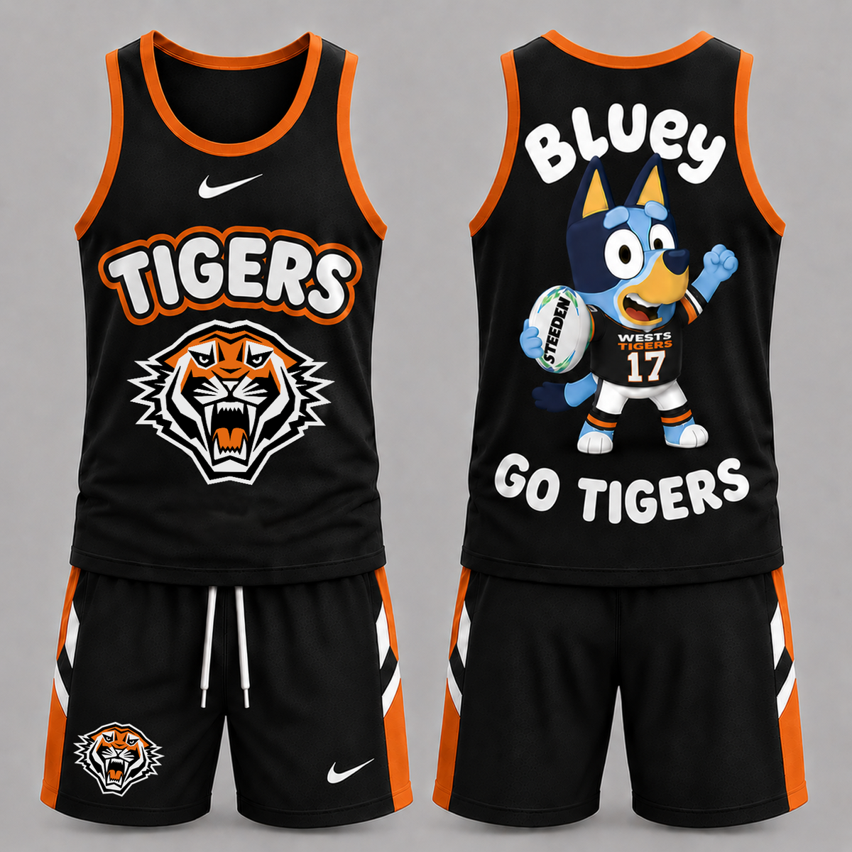 WST Premium NRL Game Day Cartoon Character Sleeveless Tank Top & Shorts Set