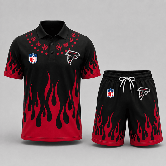 ATL Premium NFL Flame Performance Polo Shirt & Shorts Set