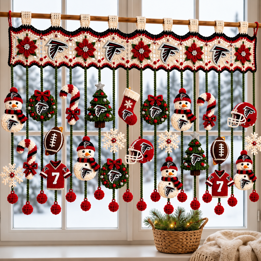 ATL x NFL Christmas Crochet Window Valance – Football Snowman Wreath Holiday Decor