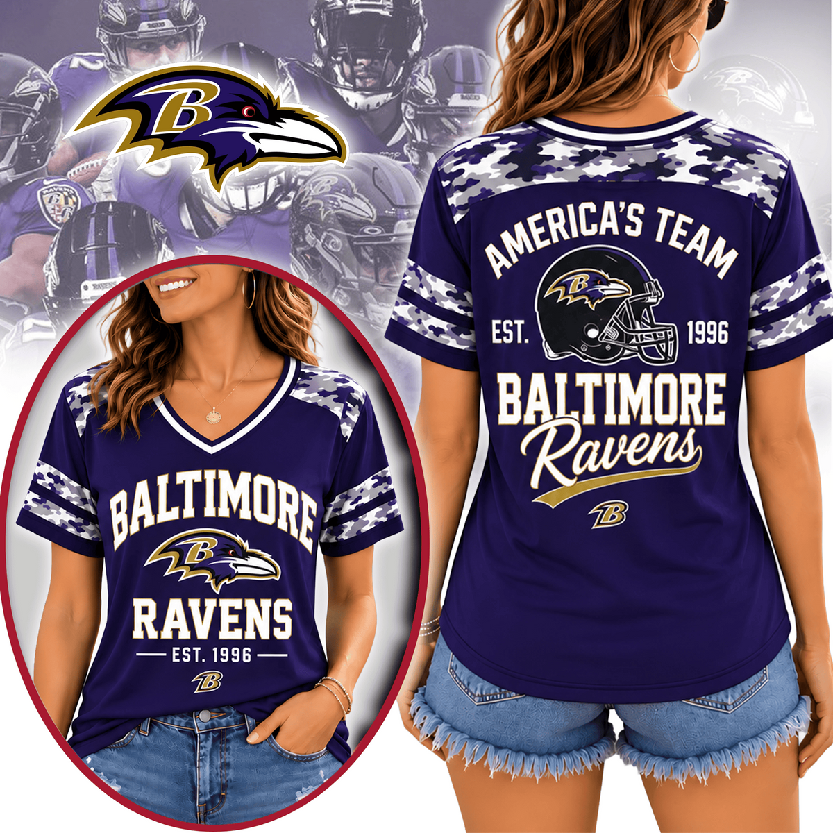 BAL Premium NFL All-American Camo V-neck