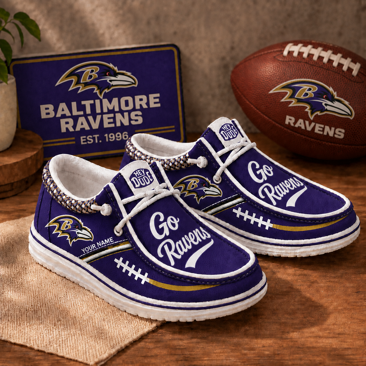 BAL x NFL Personalized New Style Hey Dude Shoes
