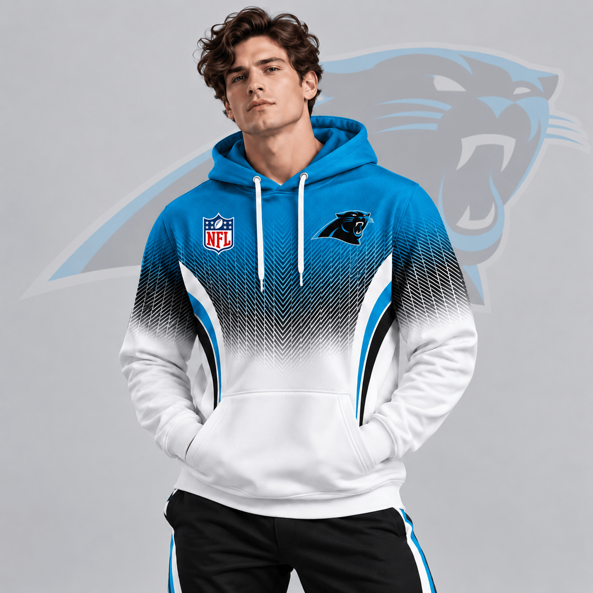 CAR x Premium NFL Gradient Chevron Fade Pullover Hoodie With Team Logo And Contrast Colorblock Athletic Design