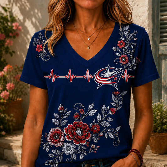 CBJ x NHL Luxury Women V-Neck Shirt