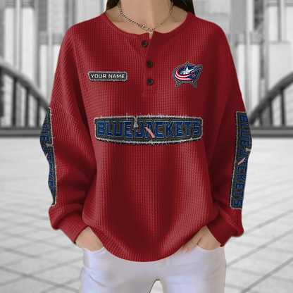 CBJ x NHL Personalized Waffle Knit Henley Sweatshirt 2005 DatND DVT