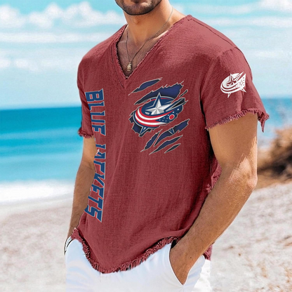 CBJ x NHL V-Neck Linen Beach Shirt 1905 DatND DVT