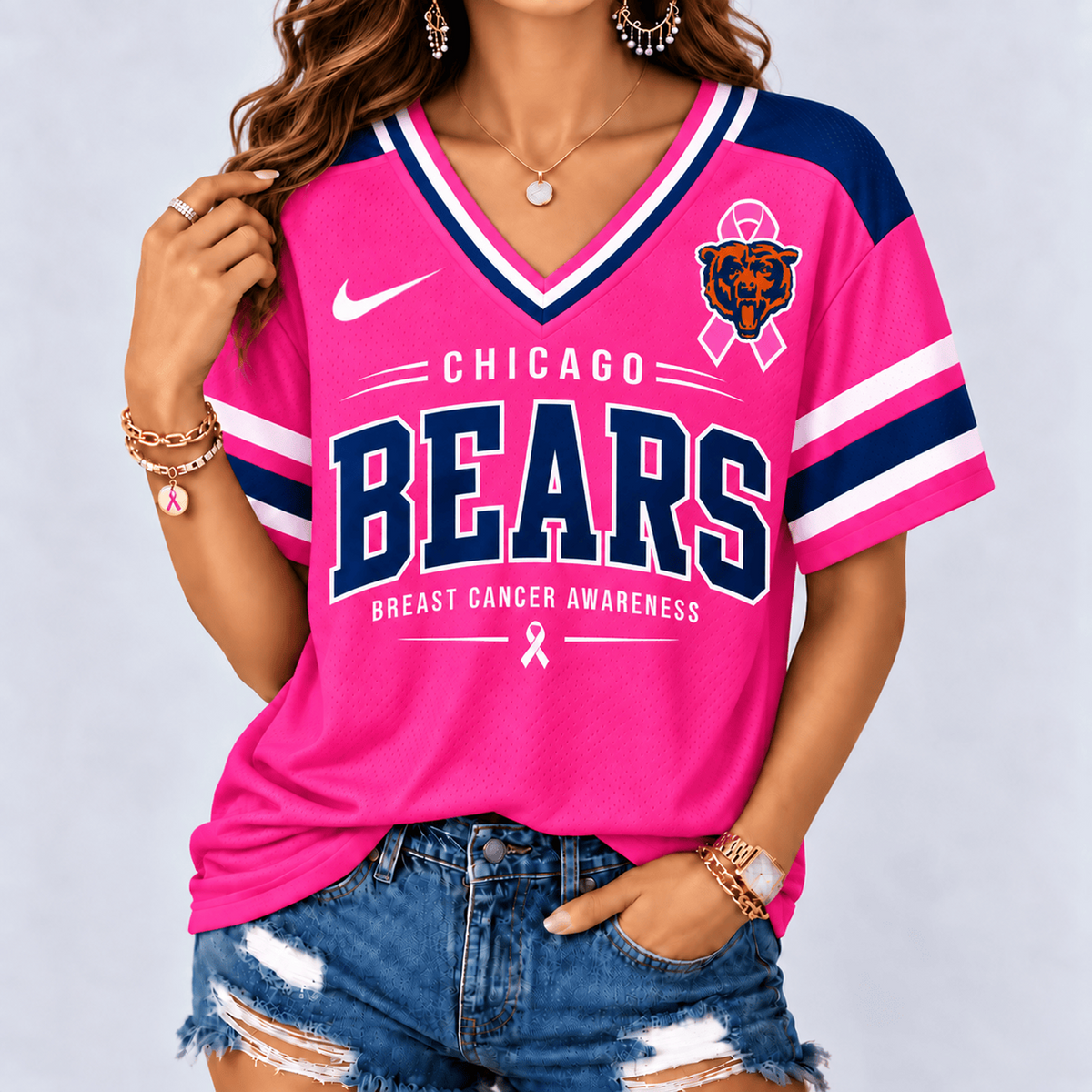CHI x NFL Pink Breast Cancer Awareness V-neck Shirt