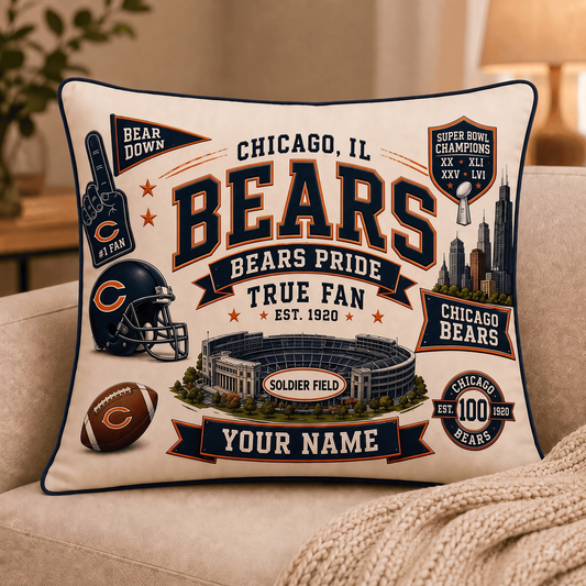 CHI x NFL Premium Vintage Pillow Case Personalized Gift For True Fan