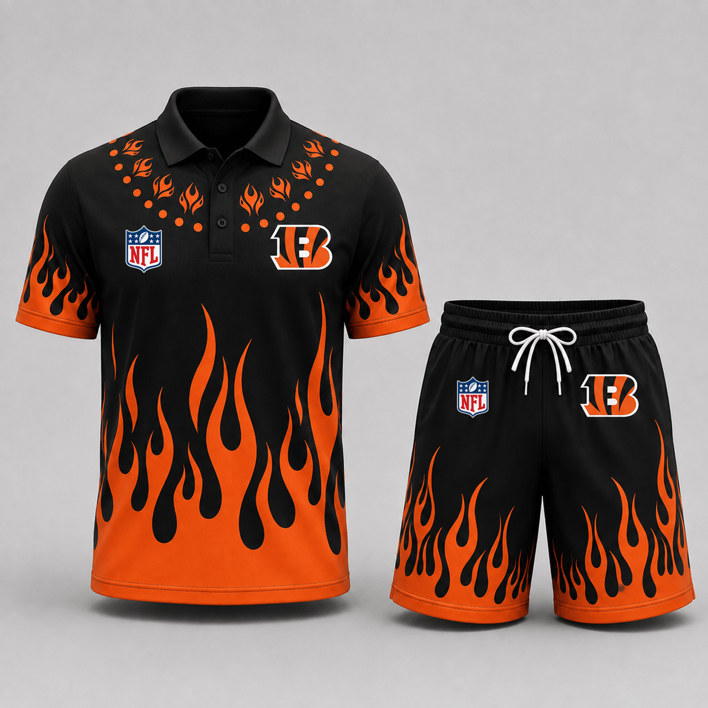 CIN Premium NFL Flame Performance Polo Shirt & Shorts Set