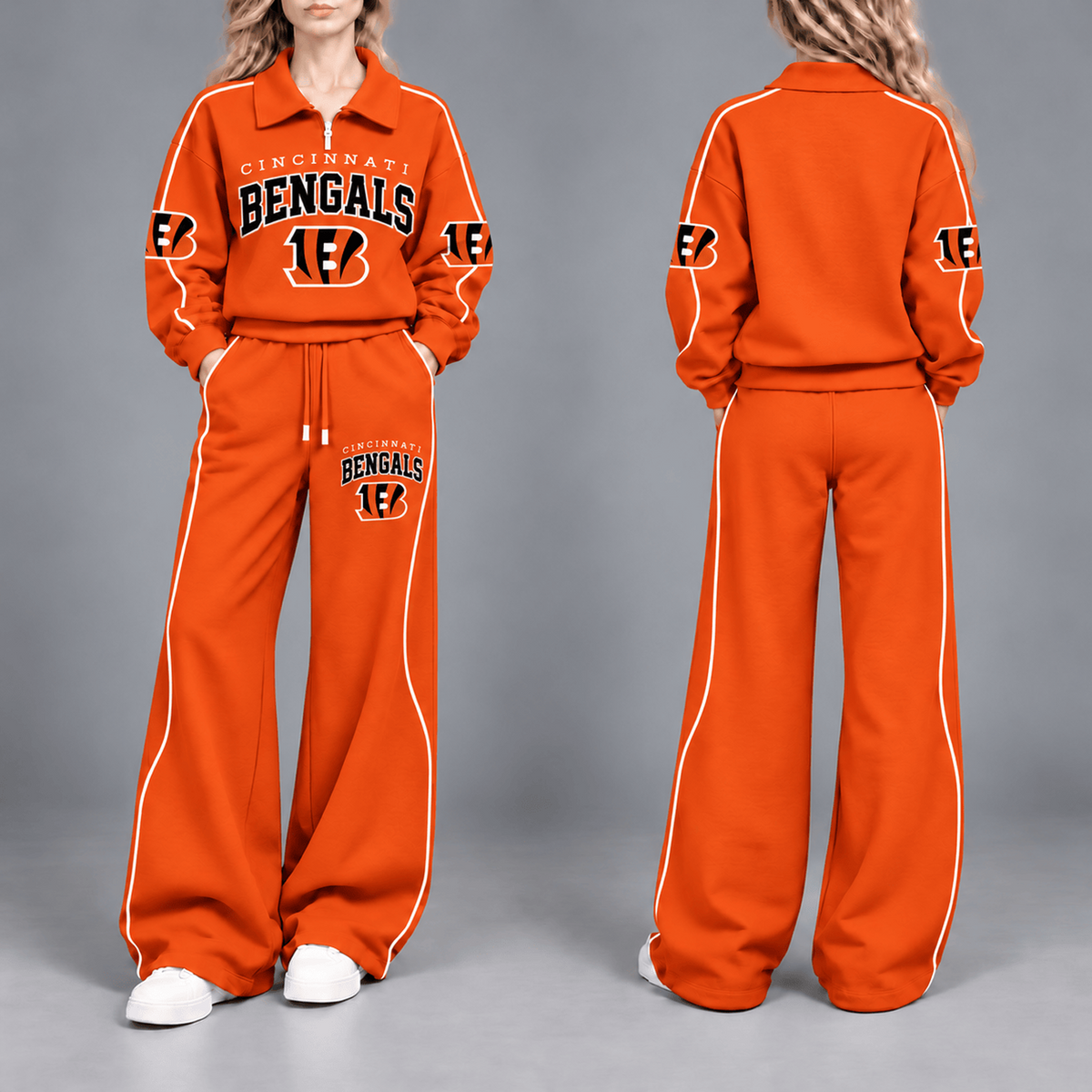 CIN Premium NFL Team Pride Contrast Piping Quarter-Zip + Pants