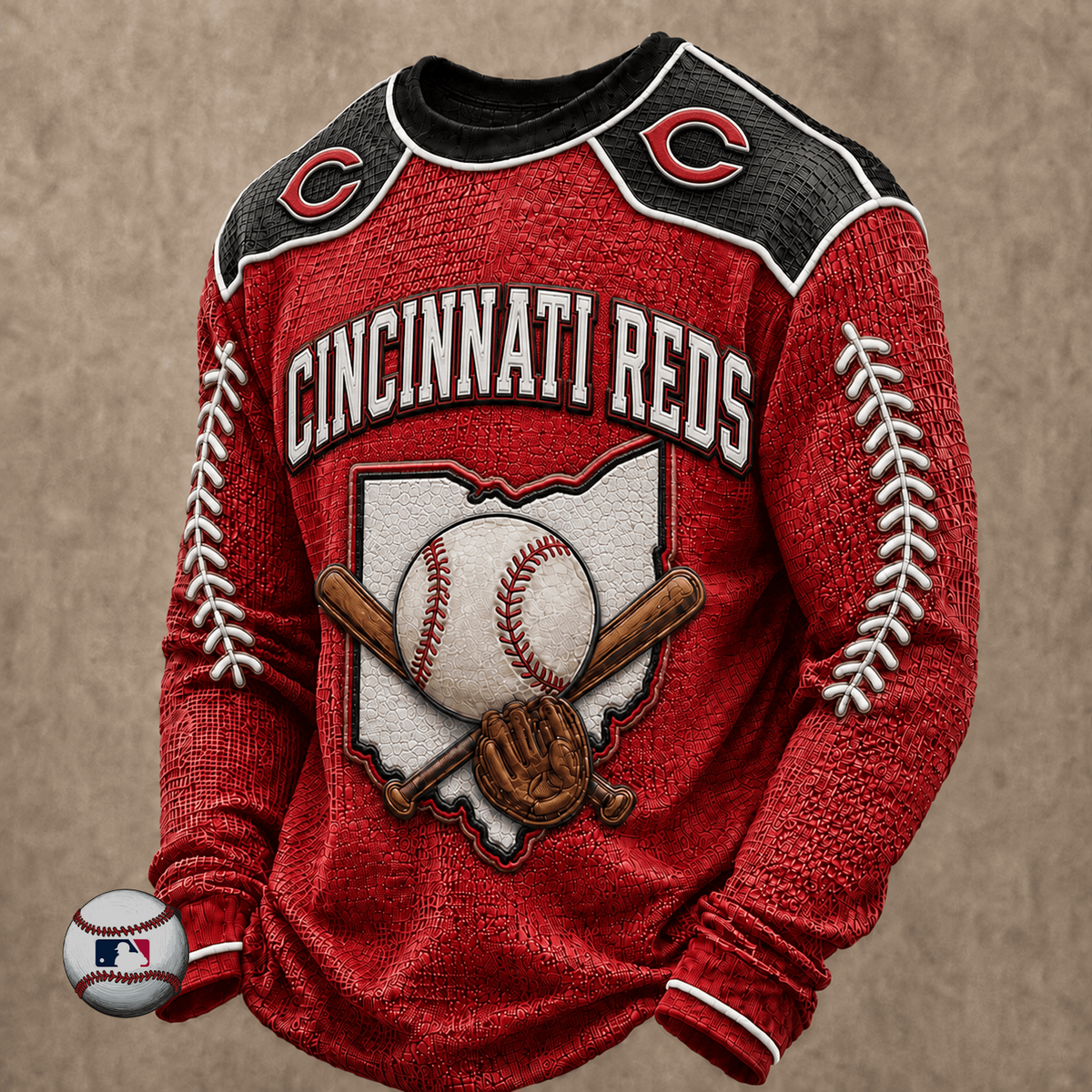 CIN x MLB Baseball Team Embroidered Crewneck Sweatshirt