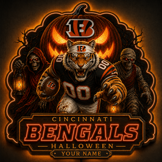 CIN x NFL Halloween Personalized Acrylic Wall Led Sign Colorful Colors Gifts For Fan