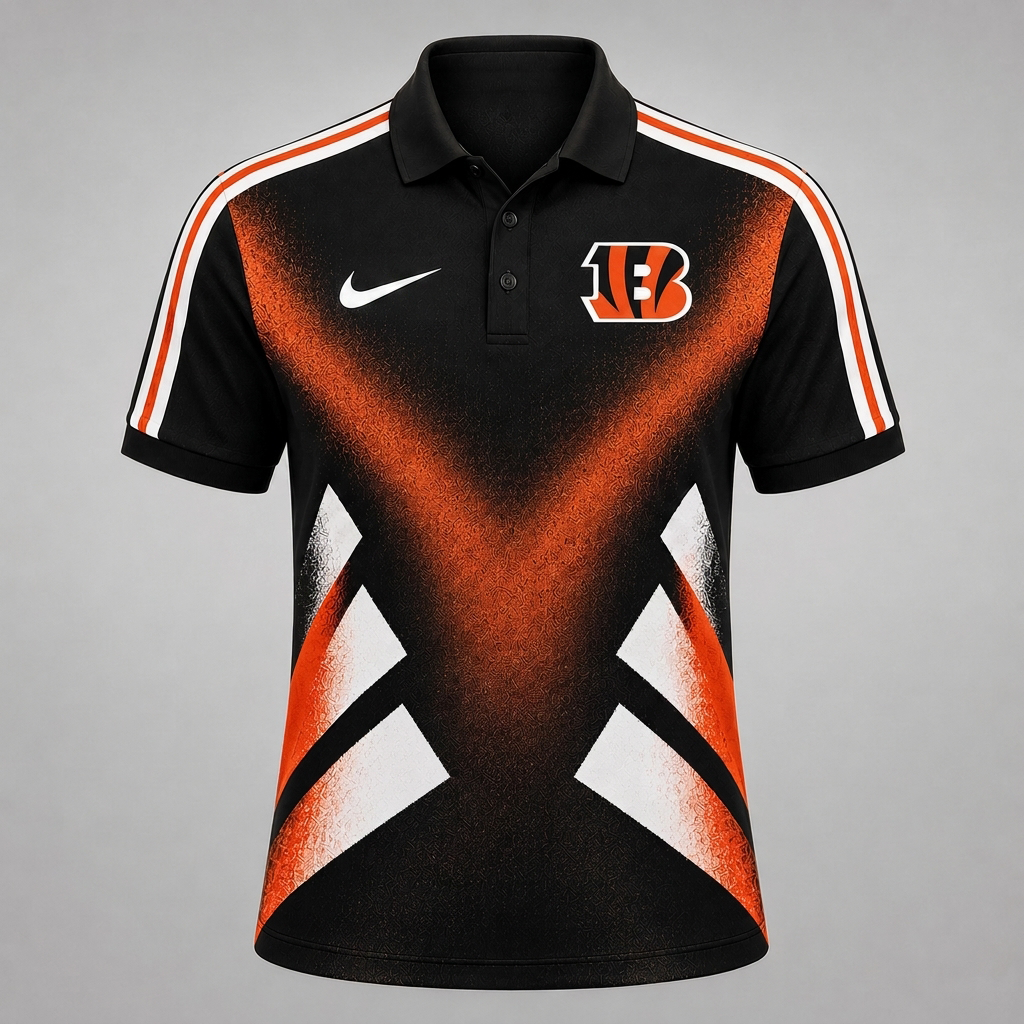 CIN x Premium NFL Sports Fan Geometric Pattern Polo Shirt