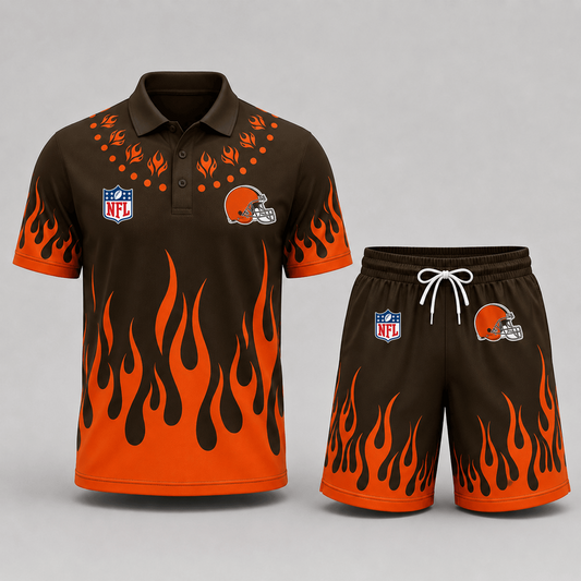 CLE Premium NFL Flame Performance Polo Shirt & Shorts Set