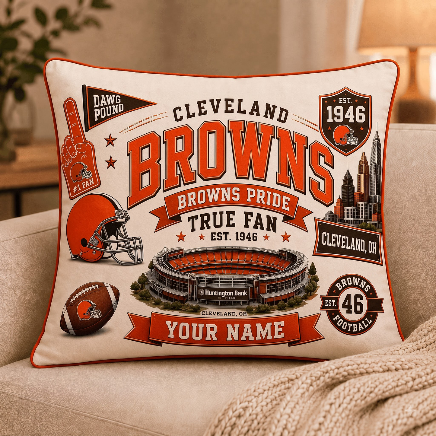 CLE x NFL Premium Vintage Pillow Case Personalized Gift For True Fan