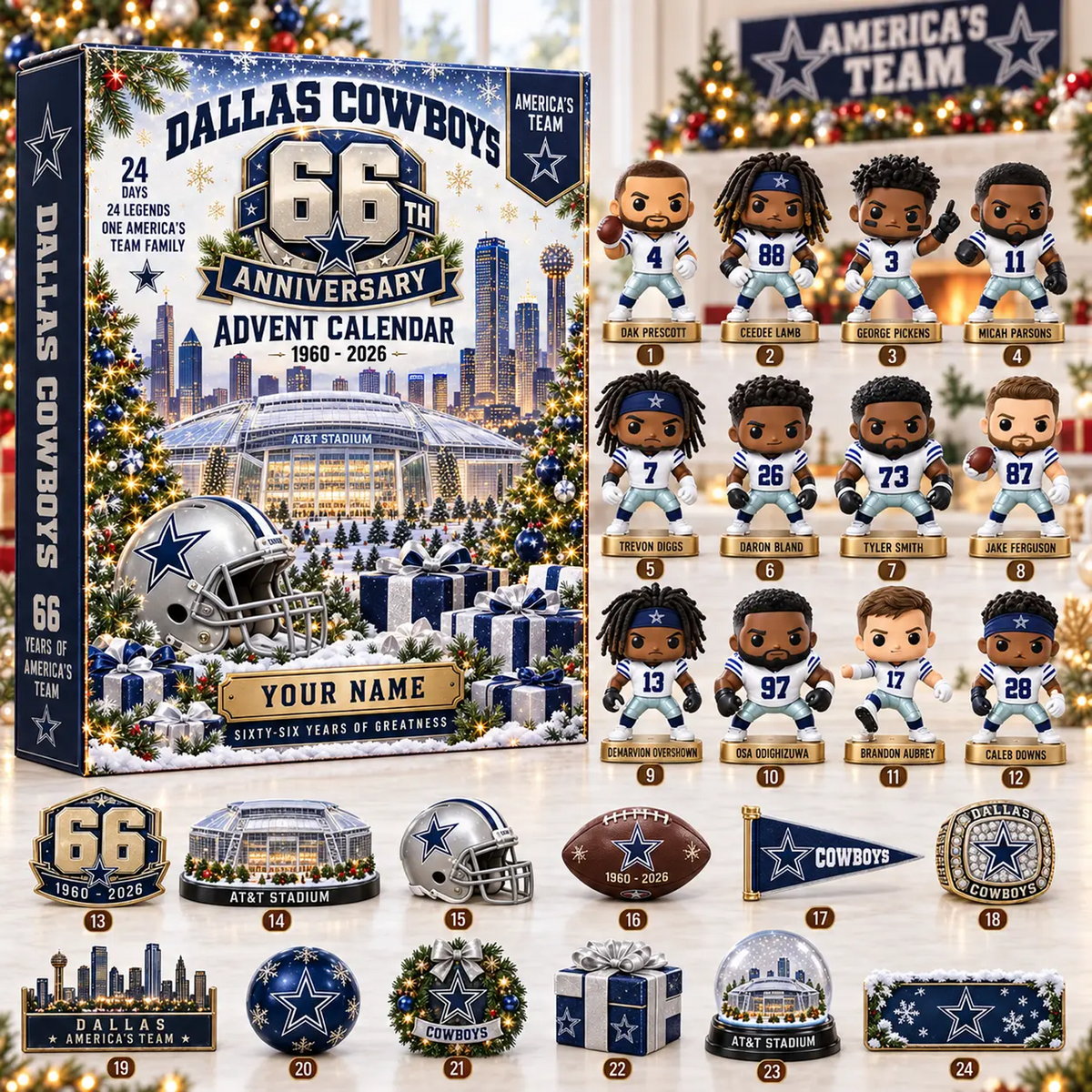 DAL x NFL Christmas 2026 Anniversary Advent Calendar Box Custom Any Name Gifts