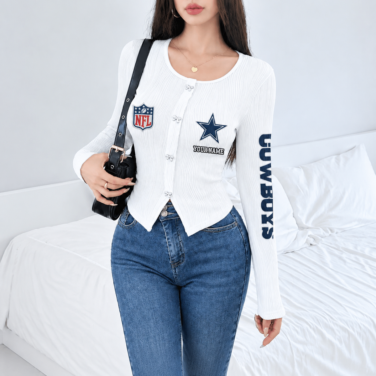 DAL x NFL Women's Long Sleeve Button Front Cardigan
