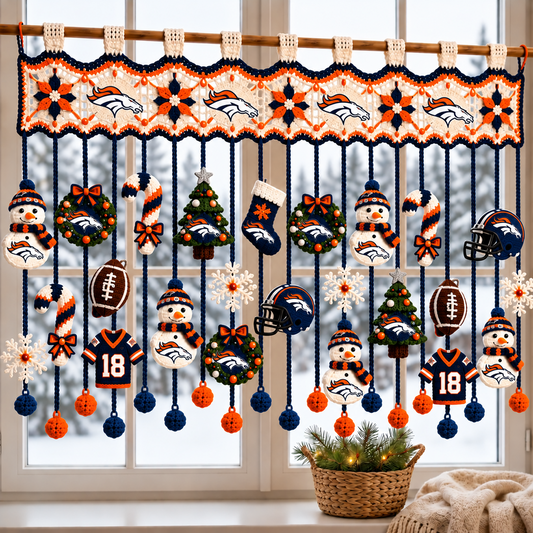 DEN x NFL Christmas Crochet Window Valance – Football Snowman Wreath Holiday Decor