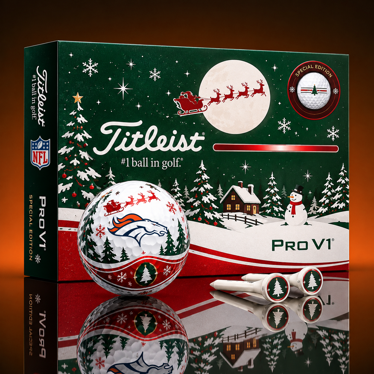 DEN x NFL PERSONALIZED GOLF BALL LIMITED EDITION CHRISTMAS V2