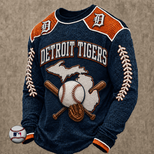 DET x MLB Baseball Team Embroidered Crewneck Sweatshirt