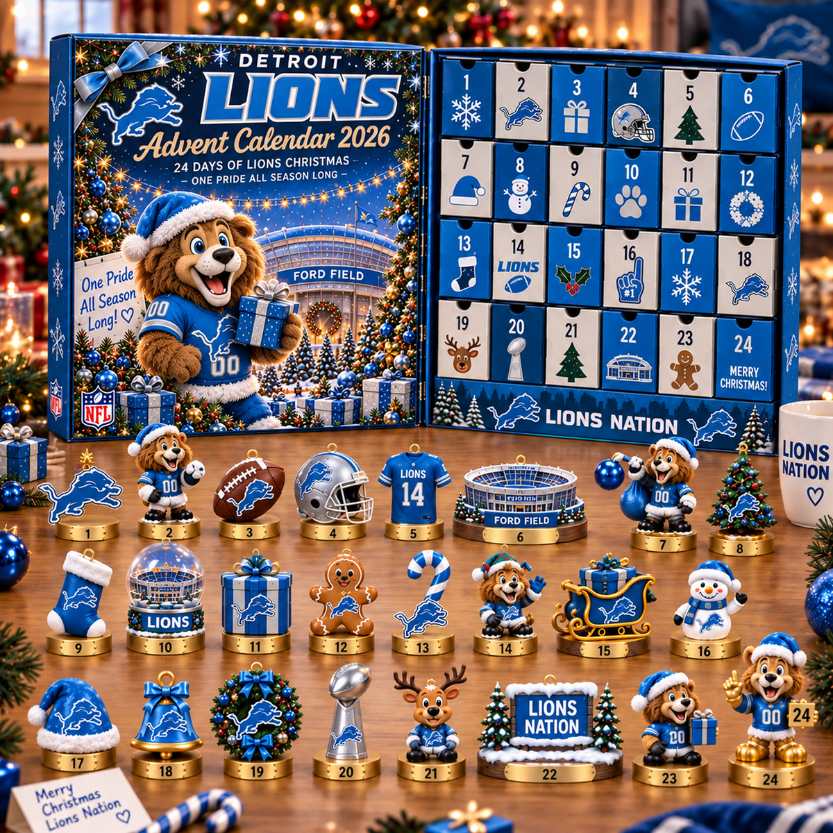DET x NFL Christmas Advent Calendar 2026 – 24 Days of NFL Mascot & Holiday Collectibles