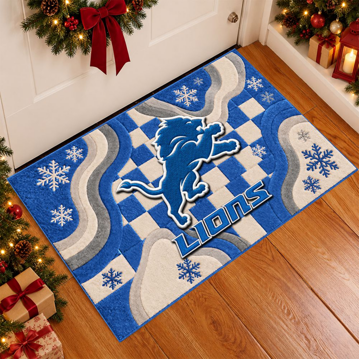 DET x NFL Christmas Doormat