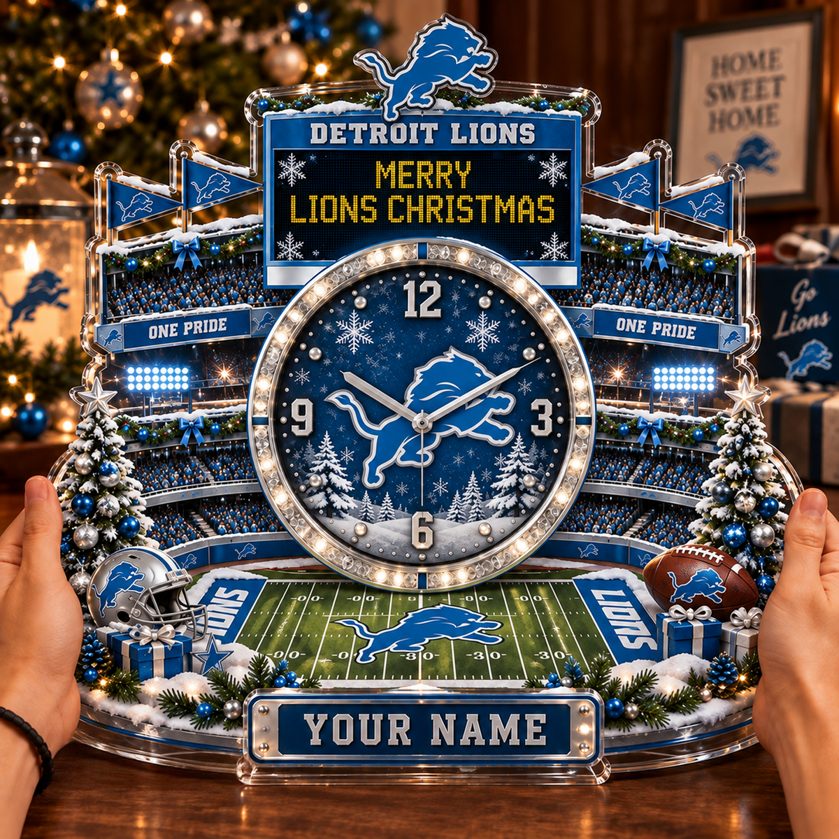 DET x NFL Christmas KICKOFF Personalized Acrylic Hanging Wall Clock – Premium Limited Edition Gift for Men, Women & Football Fans