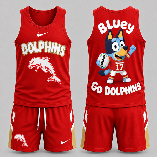 DOL Premium NRL Game Day Cartoon Character Sleeveless Tank Top & Shorts Set
