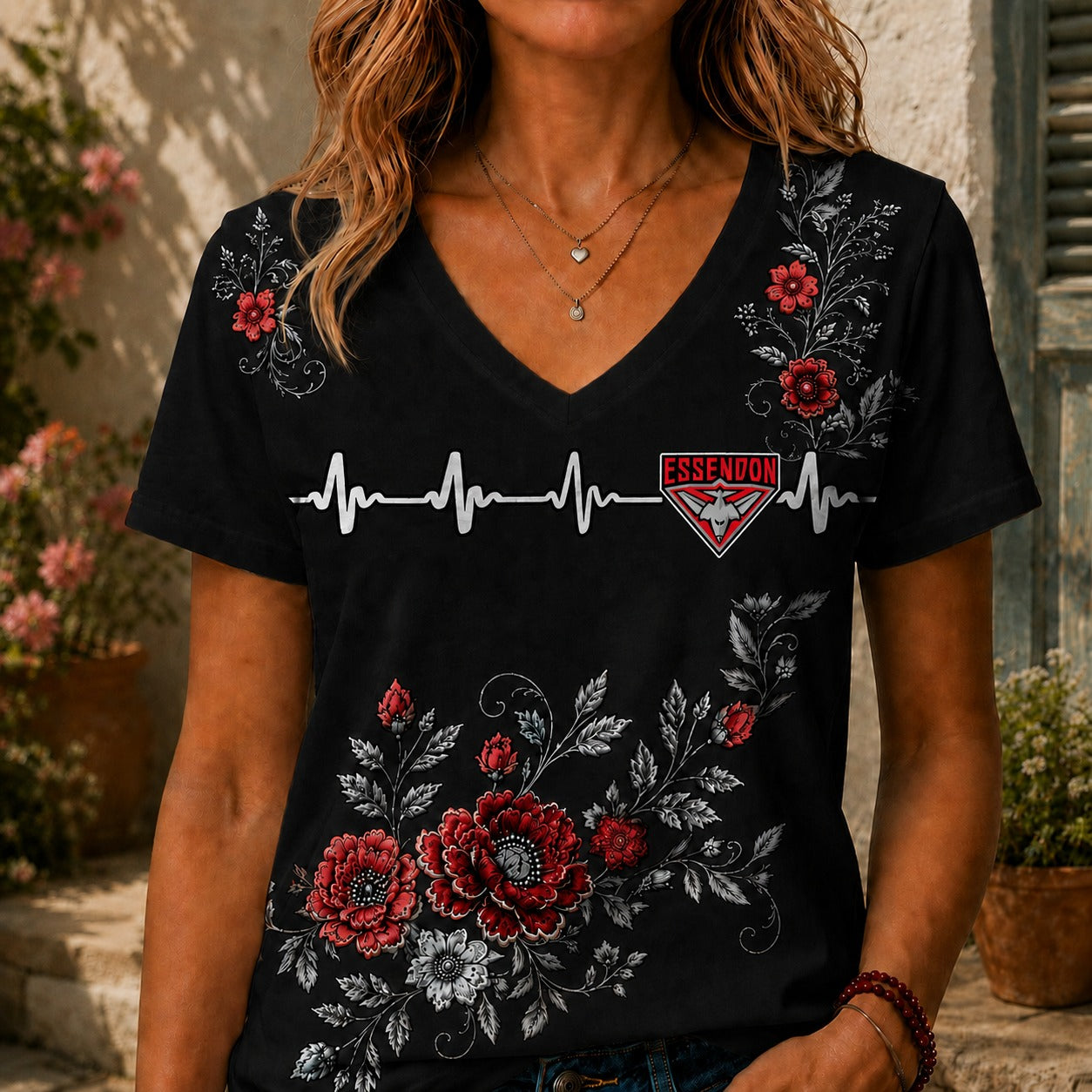 ES x AFL Luxury Women V-Neck Shirt